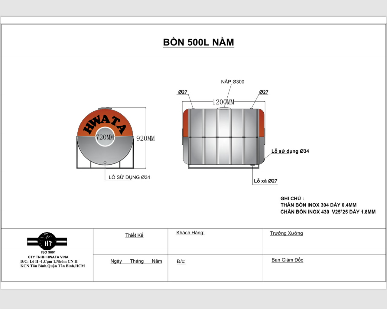 ban ve bon nuoc inox hwata 500l ngang